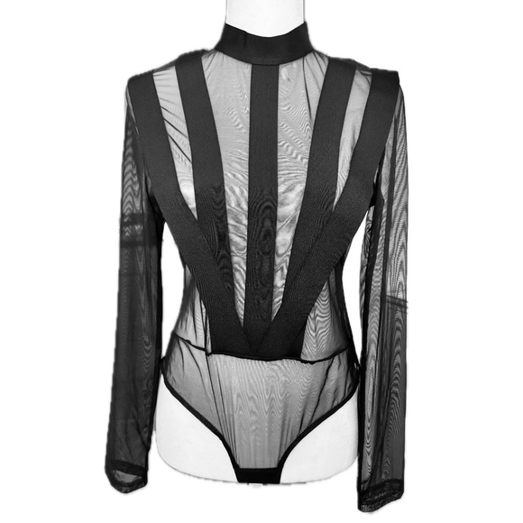 AKIRA Tops - AKIRA, On The Money Mesh Paneled Cutouts Contour Bodysuit, Size L